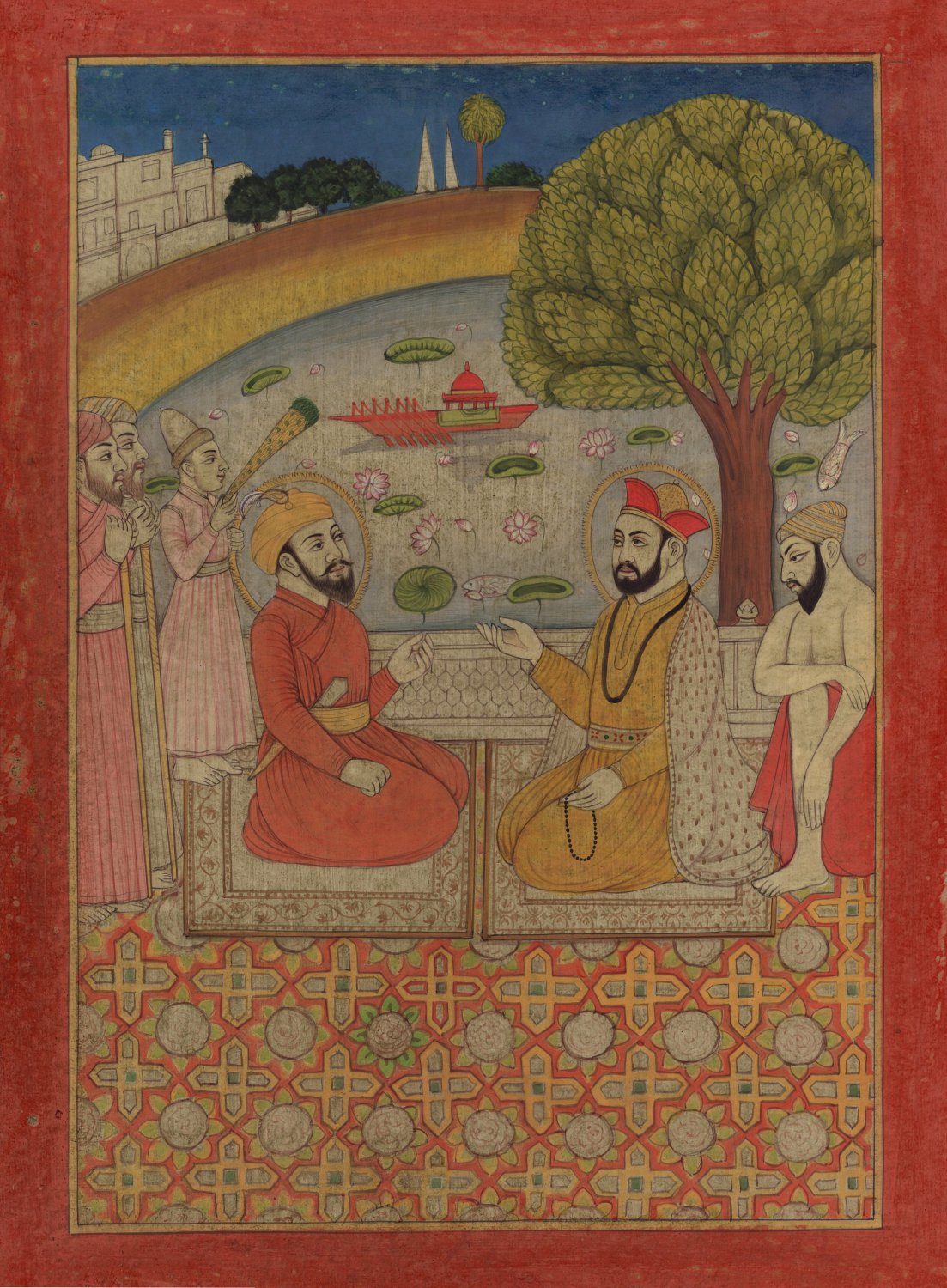 Guru Nanak meets the Mughal Emperor Babur - Sikh Mughal Painting